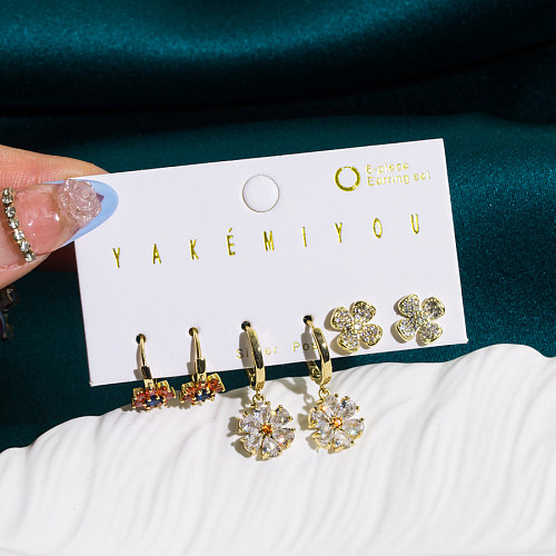 1 Set Yakemiyou Sweet Star Heart Shape Flower Copper Inlay Artificial Pearls Zircon Earrings