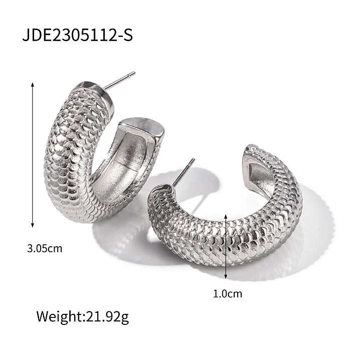 1 Pair IG Style C Shape Fish Scales Plating Stainless Steel  Ear Studs