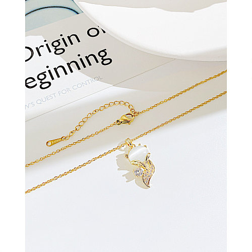 Fashion Fox Stainless Steel  Copper Pendant Necklace Plating Zircon Stainless Steel  Necklaces