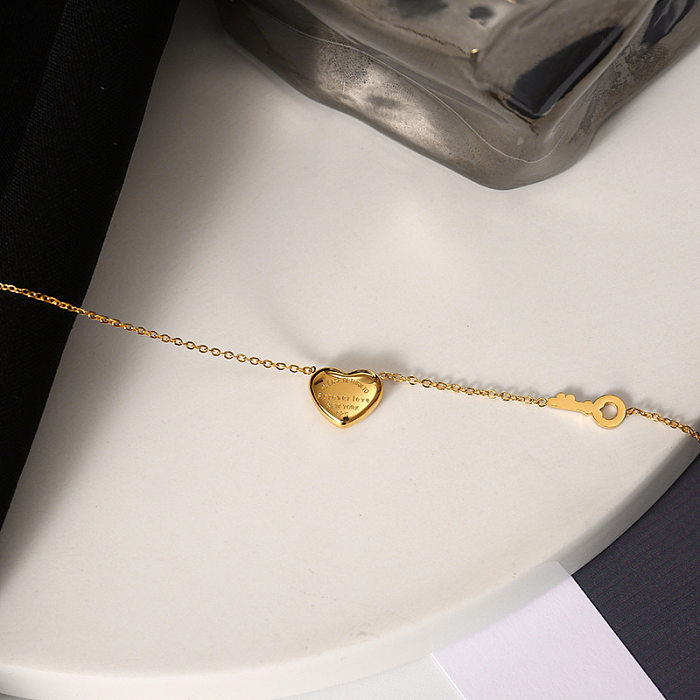 IG-Stil, schlichter Stil, Buchstabe, Herzform, Schlüssel, Edelstahl-Beschichtung, ausgehöhlte 18-Karat-vergoldete Halskette