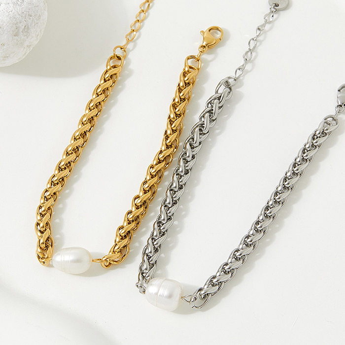 Bracelets en acier inoxydable de couleur unie à la mode Bracelets en acier inoxydable perlé
