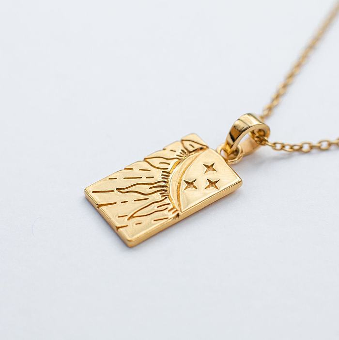 Vintage Style Tarot Stainless Steel  Plating Carving 18K Gold Plated Pendant Necklace