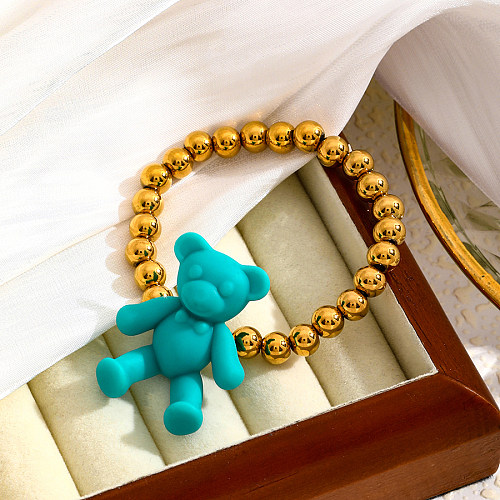 Bracelets plaqués or 18 carats avec perles en acier inoxydable avec ours rond de style simple et doux
