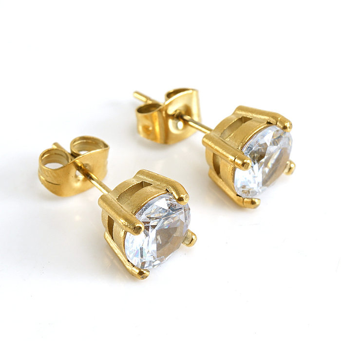 Fashion Round Stainless Steel Plating Inlay Zircon Ear Studs 1 Pair