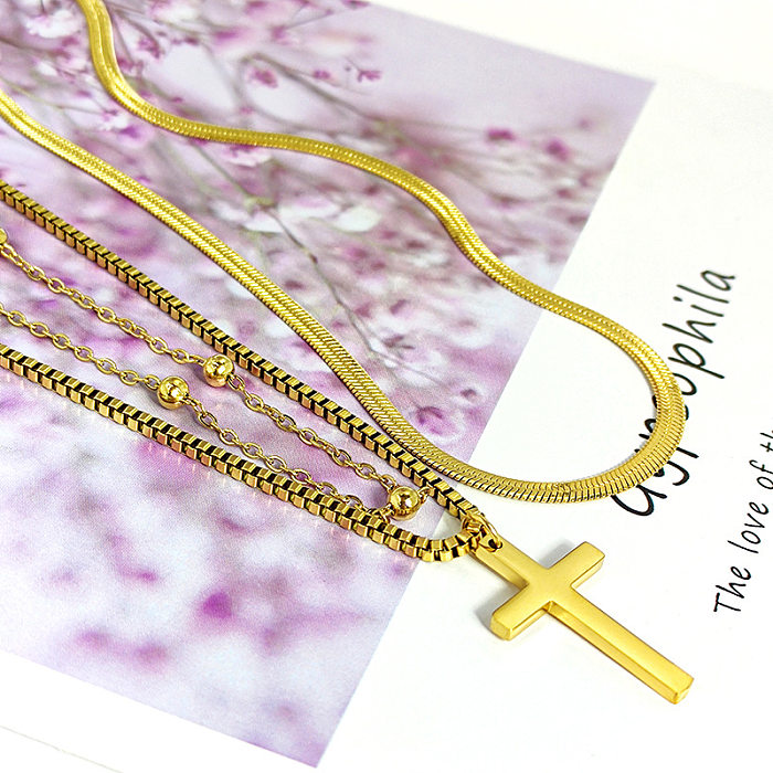 Vacation Streetwear Cross Stainless Steel Layered Necklaces In Bulk