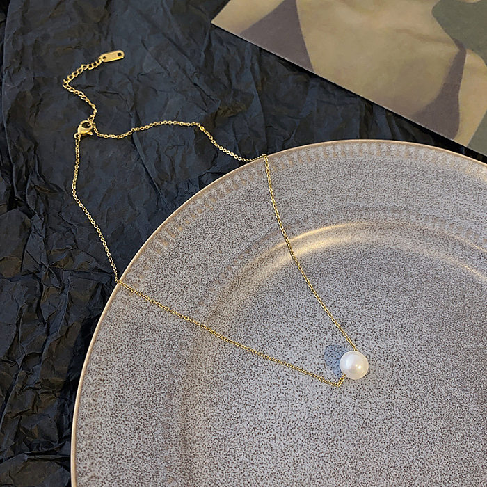 Collar de perlas artificiales chapado en oro geométrico de acero inoxidable de estilo simple al por mayor