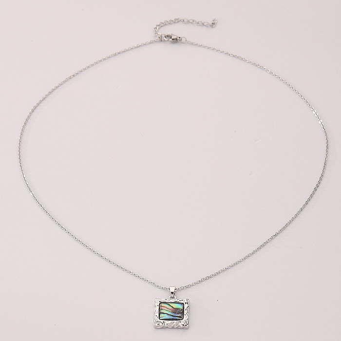 Korean Style Square Stainless Steel  Copper Shell Pendant Necklace In Bulk