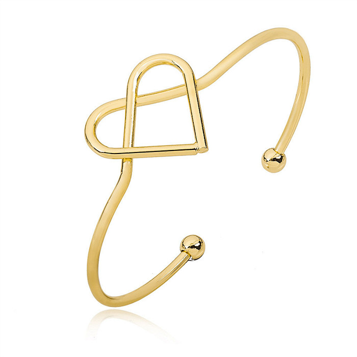 Bracelets de manchette plaqués or 18 carats en acier inoxydable avec nœud en forme de cœur de couleur unie faits à la main en vrac