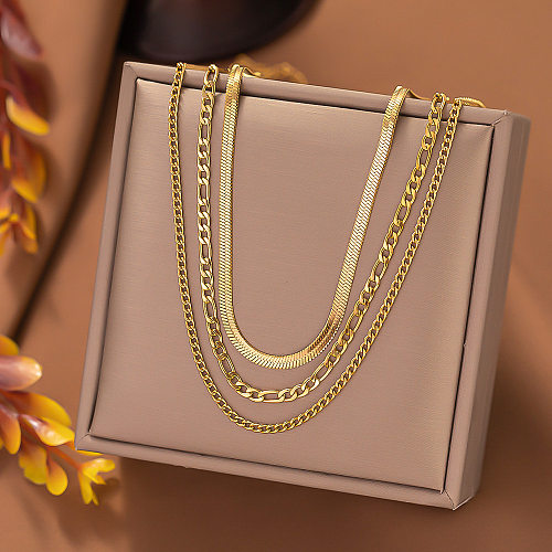 Vintage Style Solid Color Stainless Steel Plating Layered Necklaces