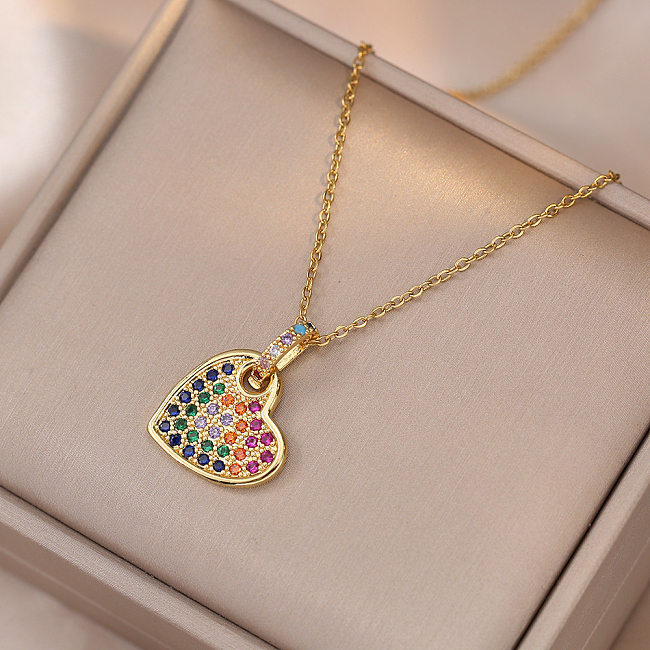 Simple Style Heart Shape Stainless Steel Zircon Pendant Necklace In Bulk