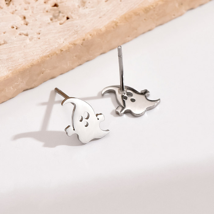 1 par de brincos de orelha de aço inoxidável vazados com polimento fantasma fofo e engraçado estilo simples