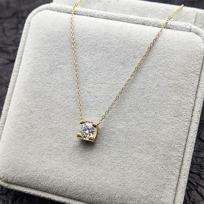 Lady Square Stainless Steel Plating Inlay Zircon Pendant Necklace
