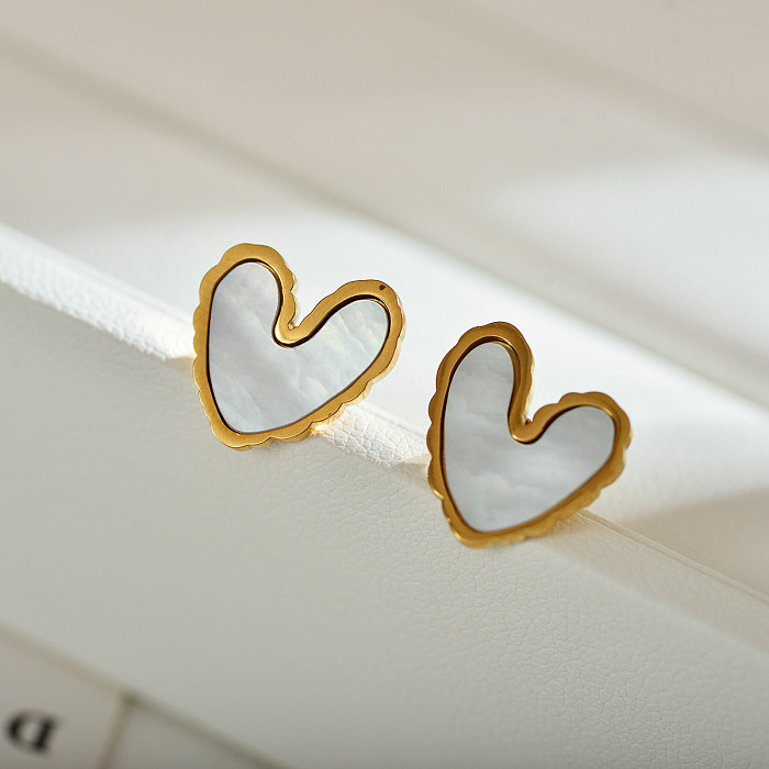 1 Pair Elegant Cute Classic Style Heart Shape Enamel Stoving Varnish Inlay Stainless Steel  Shell Ear Studs