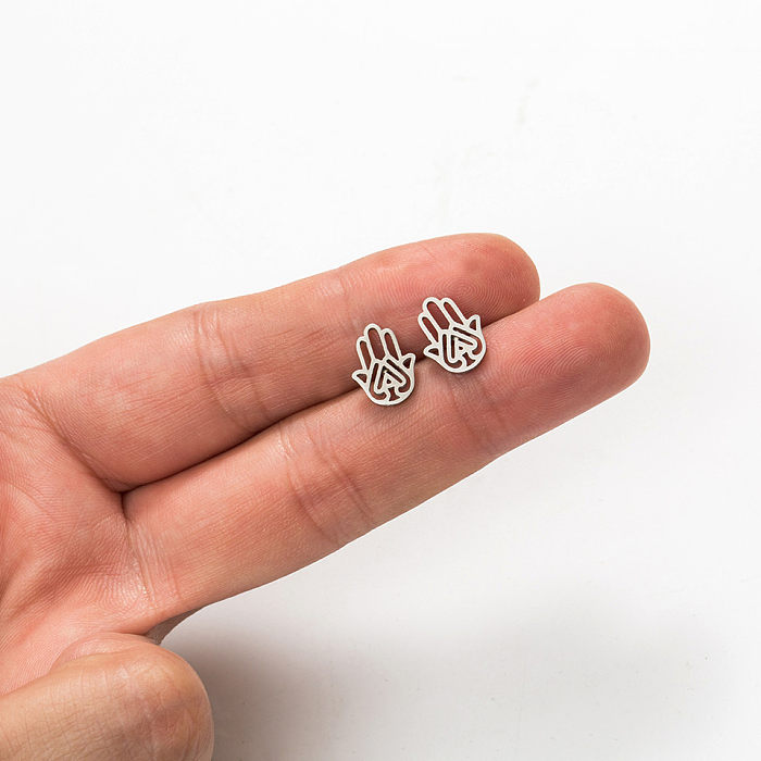 Simple Style Hand Of Fatima Stainless Steel  Plating Ear Studs 1 Pair