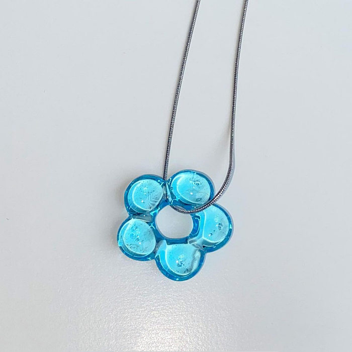 Basic Classic Style Flower Stainless Steel  Glass Pendant Necklace