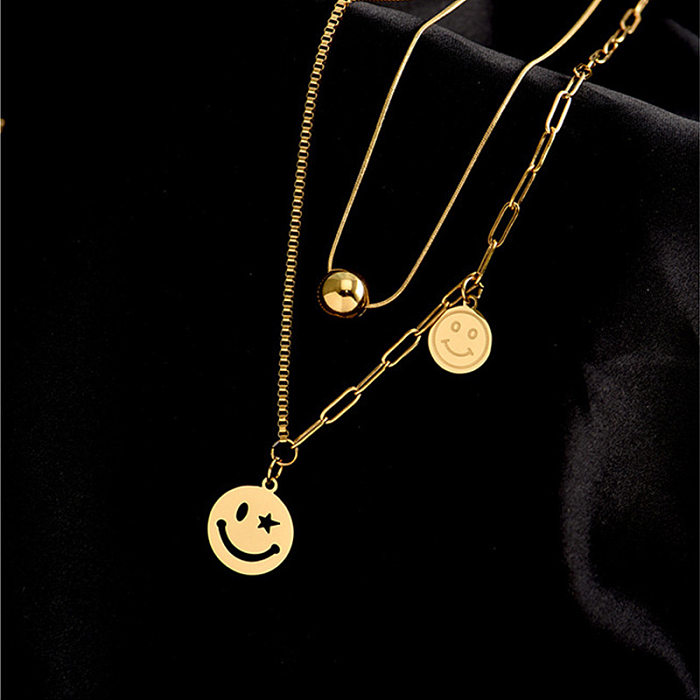 Fashion Multi-element Smiley Face Pendant Stainless Steel Necklace Creative Multi-layer Clavicle Chain