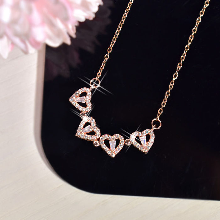 Simple Style Four Leaf Clover Heart Shape Stainless Steel Hollow Out Inlay Rhinestones Necklace 1 Piece