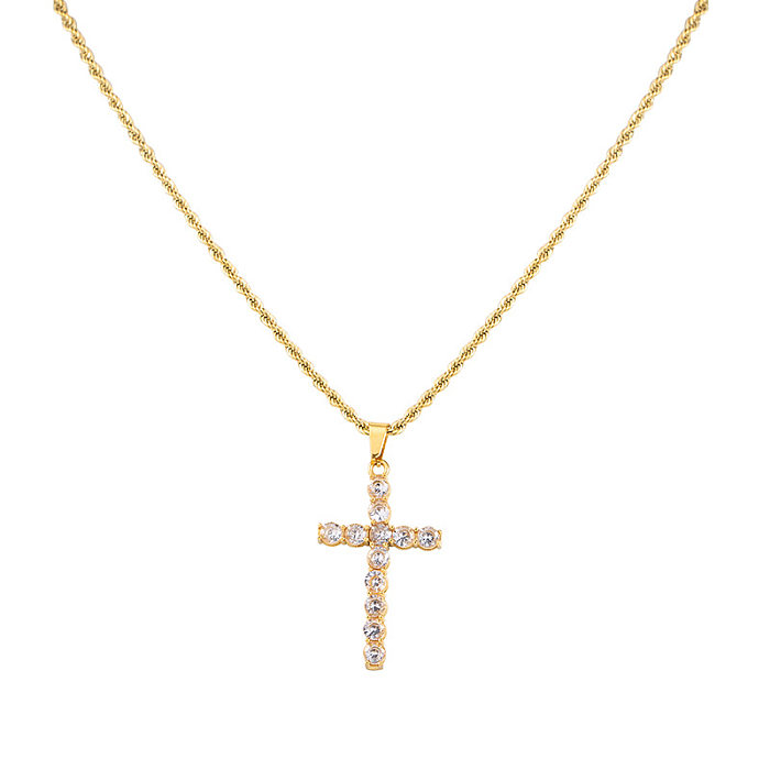 Fashion Cross Stainless Steel Inlay Zircon Pendant Necklace 1 Piece