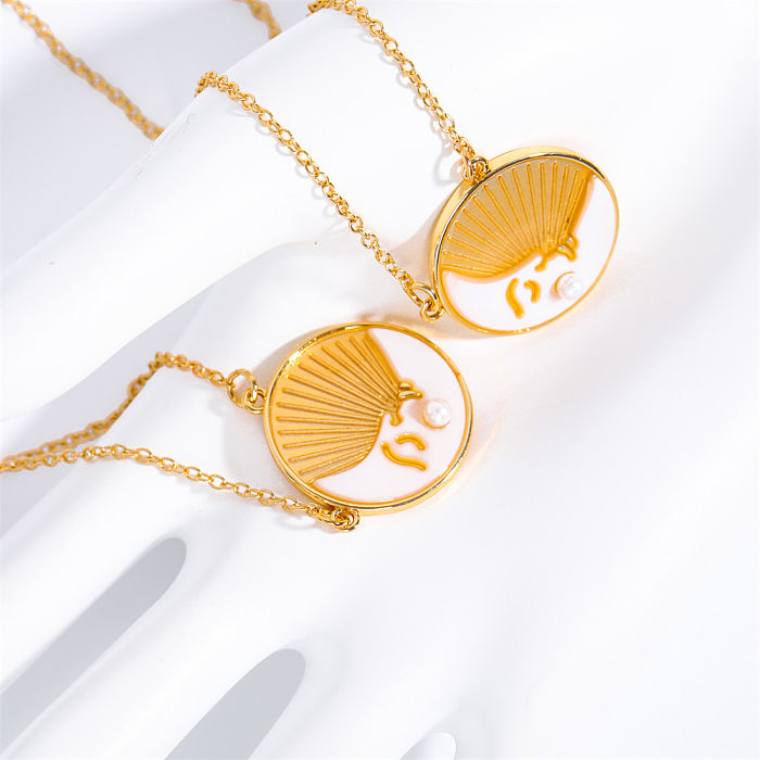 Lässige, schlichte Streetwear-Anhänger-Halskette mit Mond-Edelstahlbeschichtung, 18 Karat vergoldet