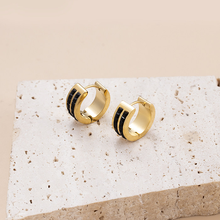 1 par de pendientes chapados en oro de 18K con incrustaciones de circonio chapado en acero inoxidable con forma de corazón cuadrado redondo elegante de estilo Simple