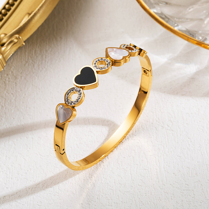 Wholesale Elegant Round Square Heart Shape Stainless Steel Gold Plated Zircon Bangle