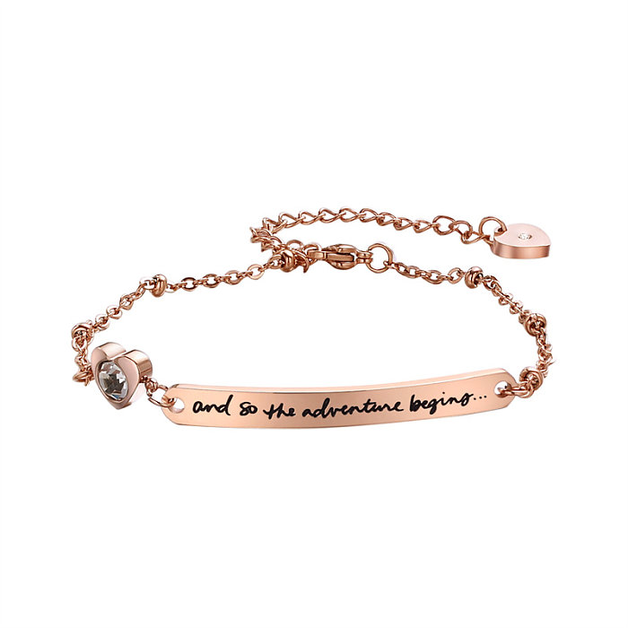 Simple Style Letter Stainless Steel Titanium Steel Polishing Plating Inlay Rose Gold Plated Bangle