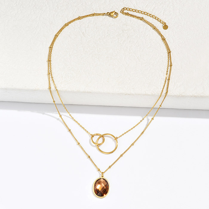 Modische ovale Halskette mit künstlichen Edelsteinen und Edelstahlbeschichtung, 1 Stück