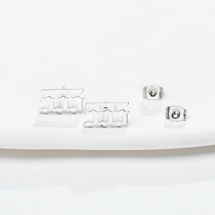 Simple Style Number Stainless Steel  Plating Hollow Out Ear Studs 1 Pair