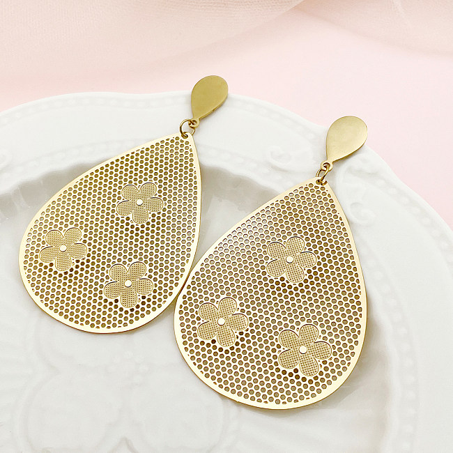 1 Pair Glam Commute Flower Plating Hollow Out Stainless Steel  Gold Plated Drop Earrings