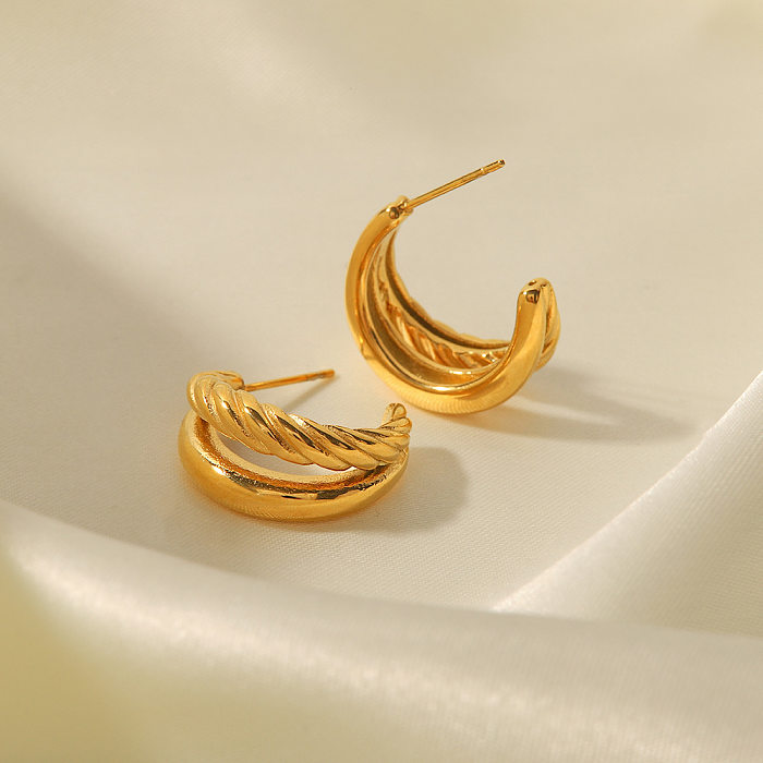 Fashion Geometric Stainless Steel  Gold Plated Ear Studs 1 Pair