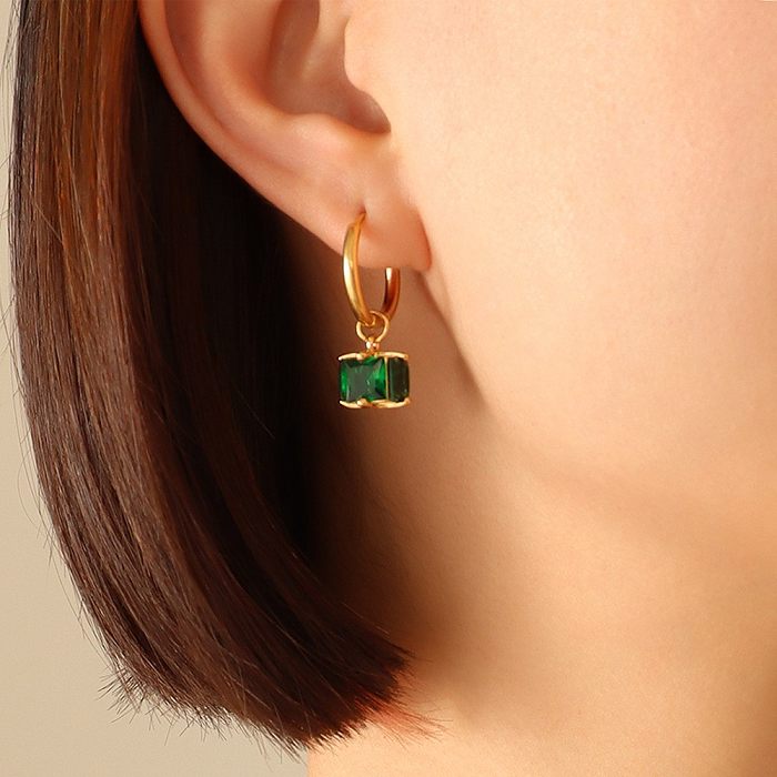 Fashion Stainless Steel Claw Buckle Emerald Zircon Earrings Stainless Steel Jewelry