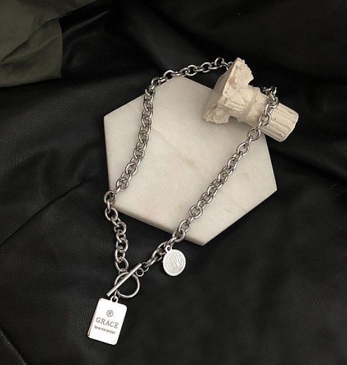 Collier pendentif en métal de polissage géométrique en acier inoxydable, Style Streetwear classique