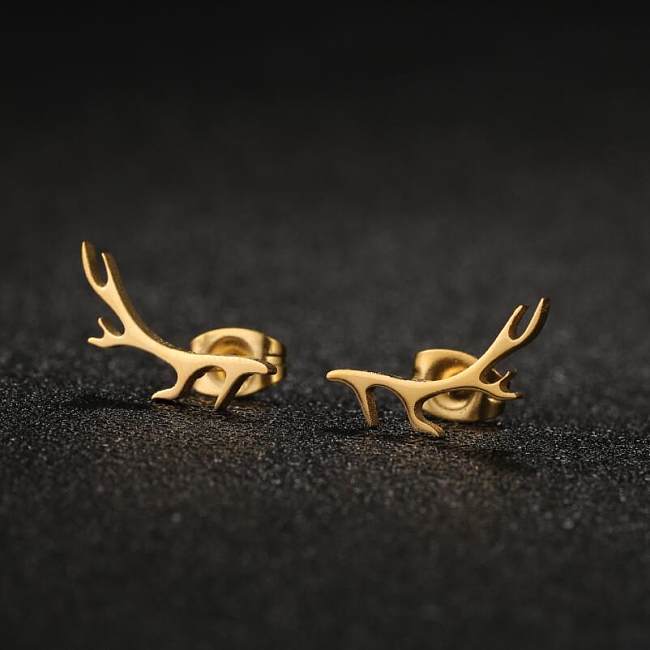 1 Pair Sweet Simple Style Antlers Plating Stainless Steel  Ear Studs