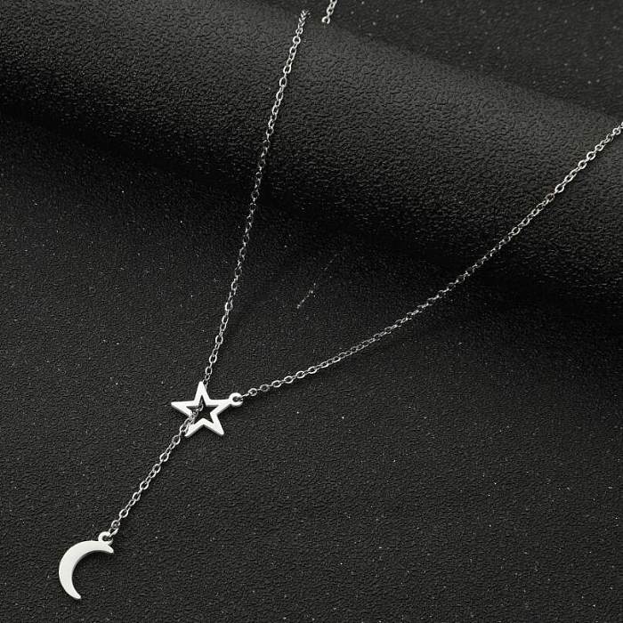 Modern Style Simple Style Star Moon Stainless Steel  Plating Hollow Out Pendant Necklace
