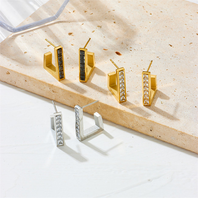 1 Pair Simple Style Solid Color Plating Inlay Stainless Steel  Zircon 18K Gold Plated Ear Studs