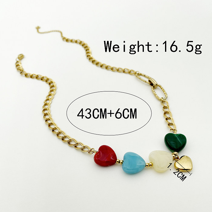 IG Style Casual Heart Shape Stainless Steel  Natural Stone Polishing Plating Gold Plated Pendant Necklace Long Necklace