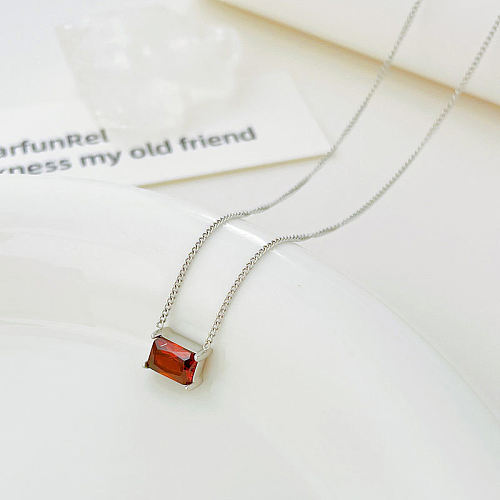 Simple Style Square Stainless Steel Plating Zircon Pendant Necklace