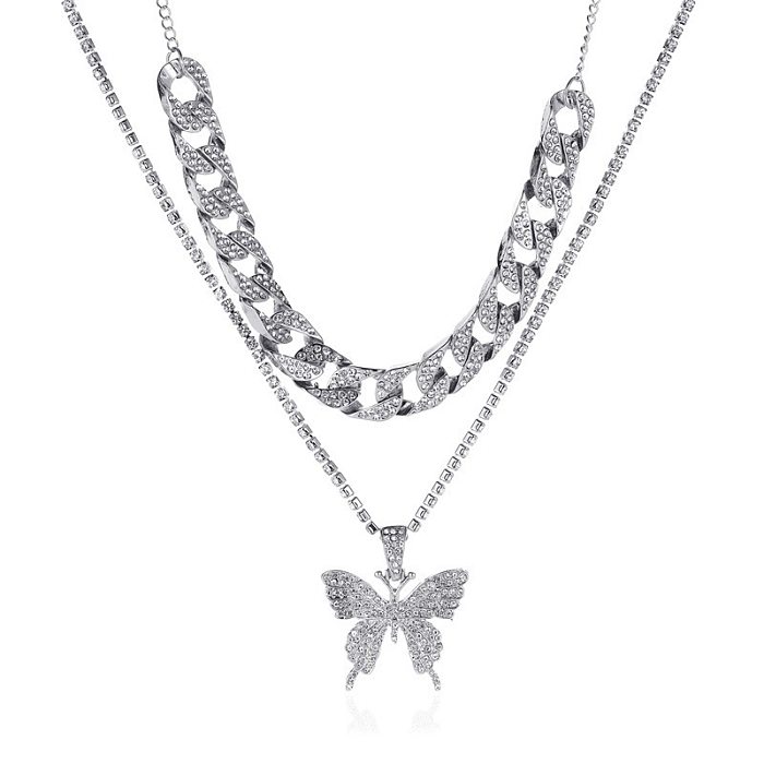 Classic Style Butterfly Stainless Steel  Plating Inlay Artificial Gemstones Layered Necklaces