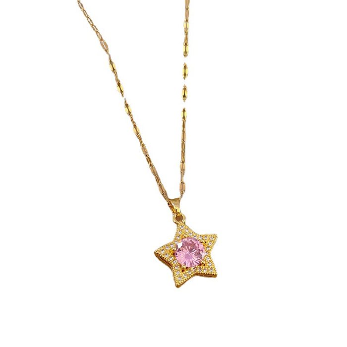 Fashion Star Stainless Steel  Copper Plating Inlay Artificial Diamond Pendant Necklace