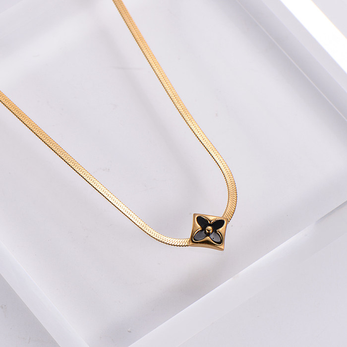 Simple Style Four Leaf Clover Stainless Steel  Enamel Gold Plated Pendant Necklace 1 Piece