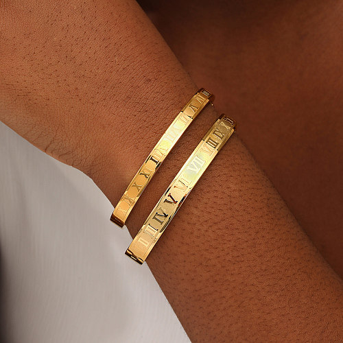 Luxurious Simple Style Roman Style Roman Numeral Stainless Steel Plating 18K Gold Plated Bangle