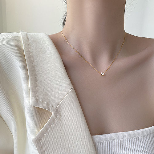 Elegant Classic Style Solid Color Stainless Steel  Plating Inlay Zircon 18K Gold Plated Pendant Necklace
