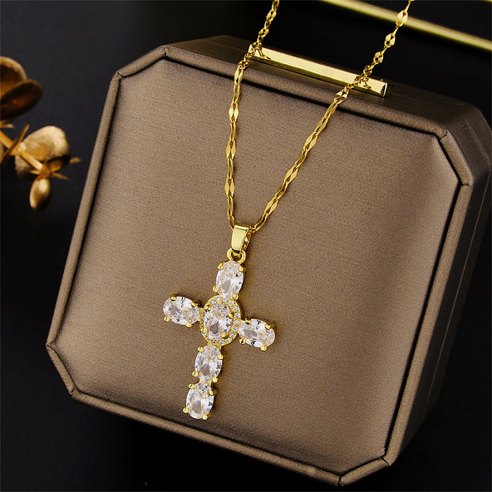 1 Piece Simple Style Geometric Stainless Steel Plating Artificial Rhinestones Necklace
