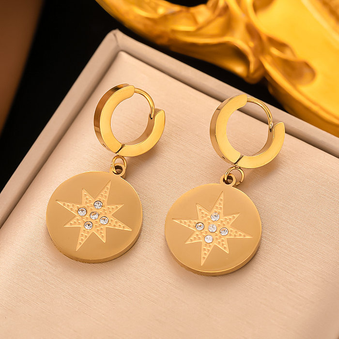 1 Pair Casual Roman Style Star Leaves Butterfly Enamel Plating Inlay Stainless Steel Zircon 18K Gold Plated Drop Earrings