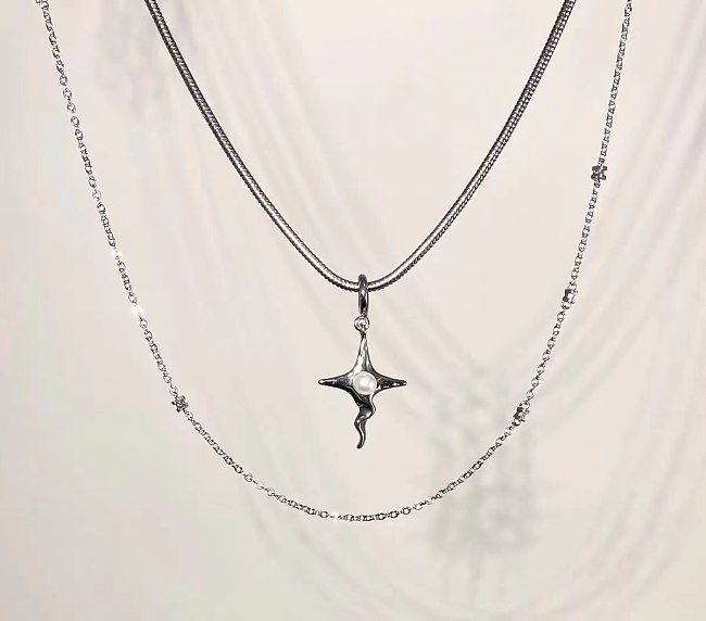 Collier pendentif étoile de mode en acier inoxydable, incrustation de perles, colliers en acier inoxydable