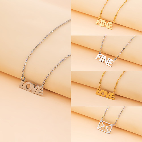 Einfache Halskette mit Buchstaben-Anhänger aus Edelstahl, Metall-Edelstahl-Halsketten