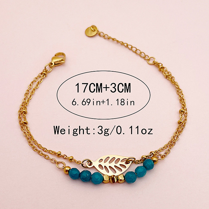 Elegant Sweet Simple Style Leaves Stainless Steel Artificial Crystal Gold Plated Bracelets In Bulk