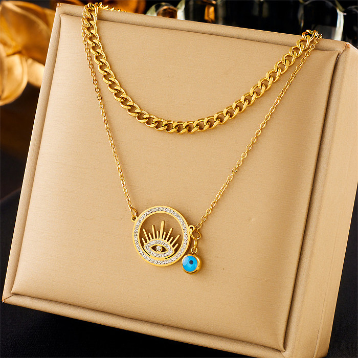 Vintage Style Luxurious Water Droplets Stainless Steel Plating Inlay Zircon 18K Gold Plated Layered Necklaces