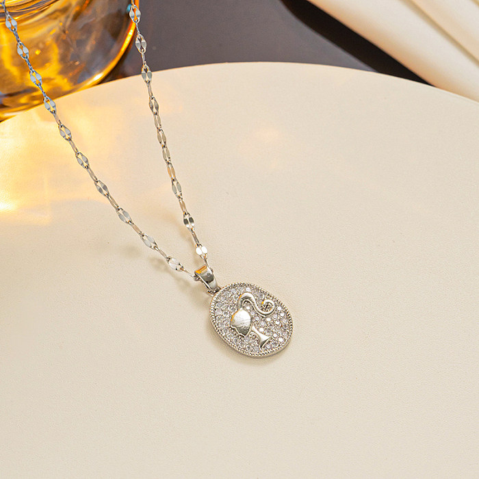 Vintage Style Barbie Stainless Steel Plating Inlay Zircon 18K Gold Plated Pendant Necklace