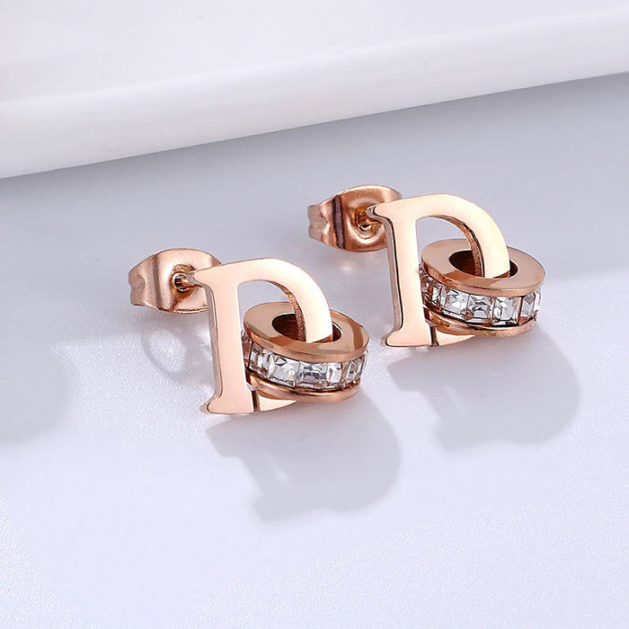 1 Pair Fashion Letter Stainless Steel Plating Inlay Rhinestones Ear Studs
